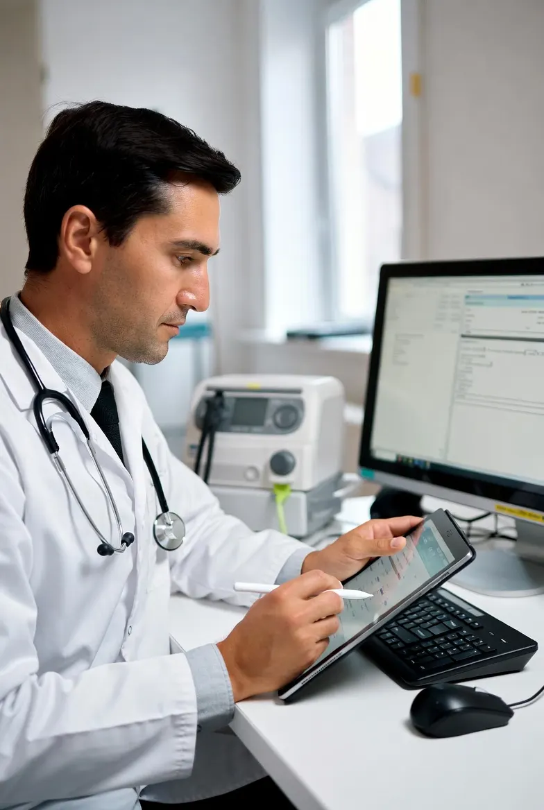 Médico capturando la consulta en su tableta